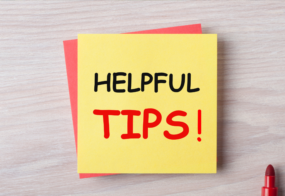 A card featuring helpful tips accompanied by a red pen