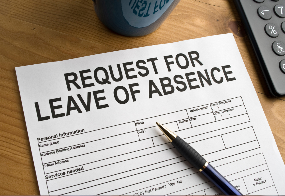 A formal letter requesting a leave of absence, detailing dates and reasons for the request.