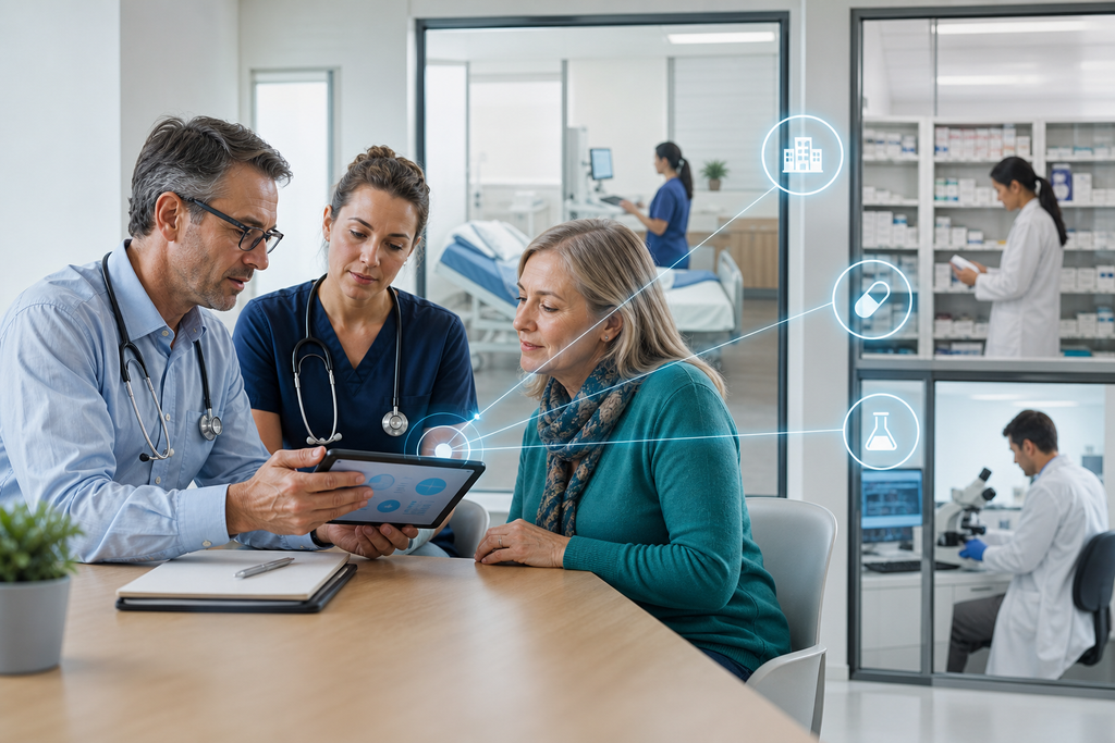 A patient reviewing securely connected health information with Canadian healthcare providers.